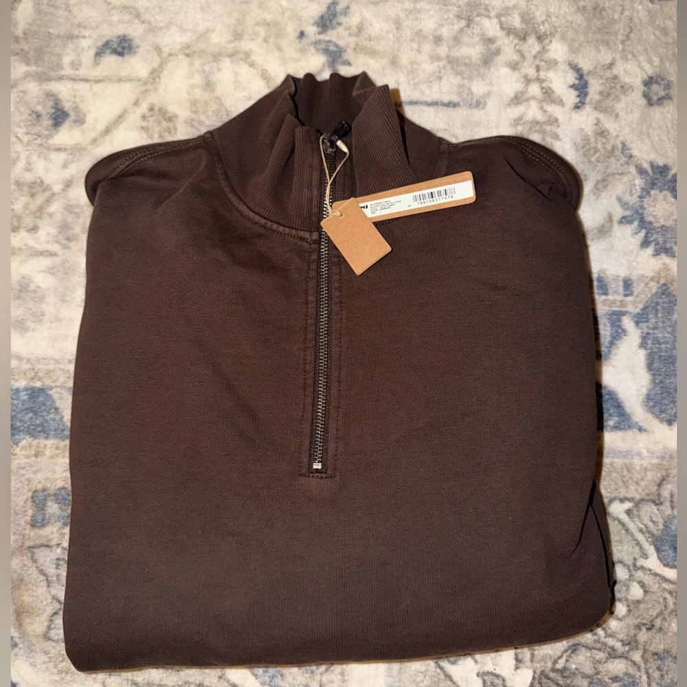 NWT SKIMS Boyfriend Fleece Slouchy Half Zip in Espresso - Picture 4 of 5